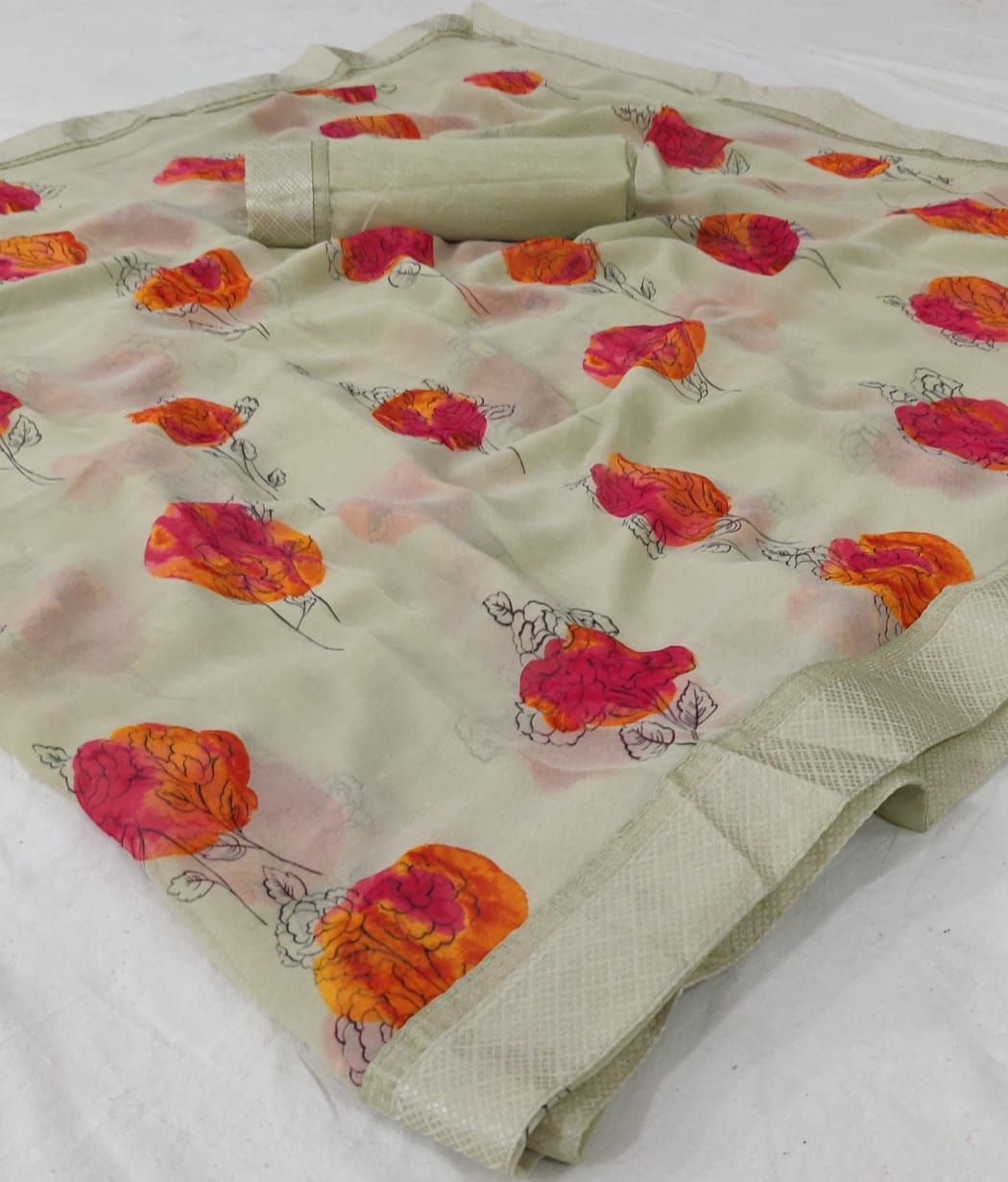 Lt Orchid Latest Fancy Designer Casual Wear Georgette With Floral Printed Sarees Collection